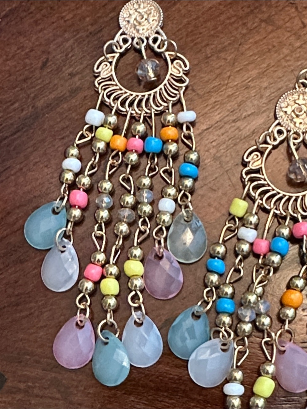 Fashion Jewelry Gold-Tone Multicolor Beaded Chandelier Earrings - Picture 6 of 6